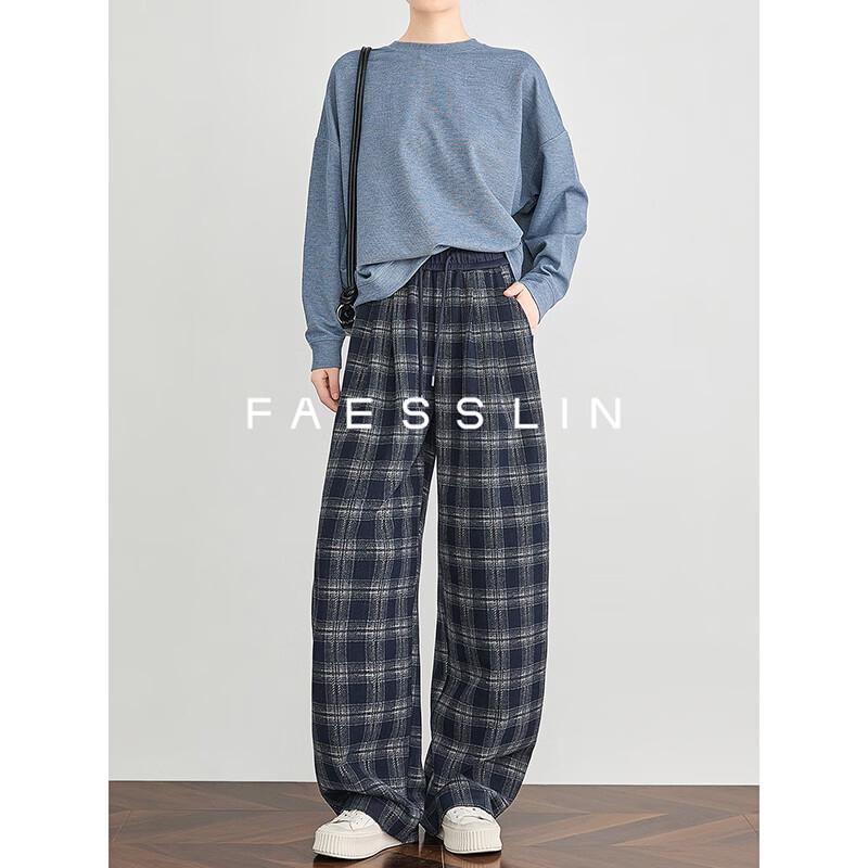 

FAESSLIN Women s Retro Plaid Wide-Leg Sweatpants S