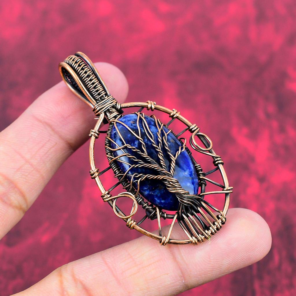 Tree Of Life Sodalite Pendant Copper Wire Wrapped Pendant Gemstone Jewelry Handmade Pendant Sodalite Copper Jewelry Unique Pendant For Gifts