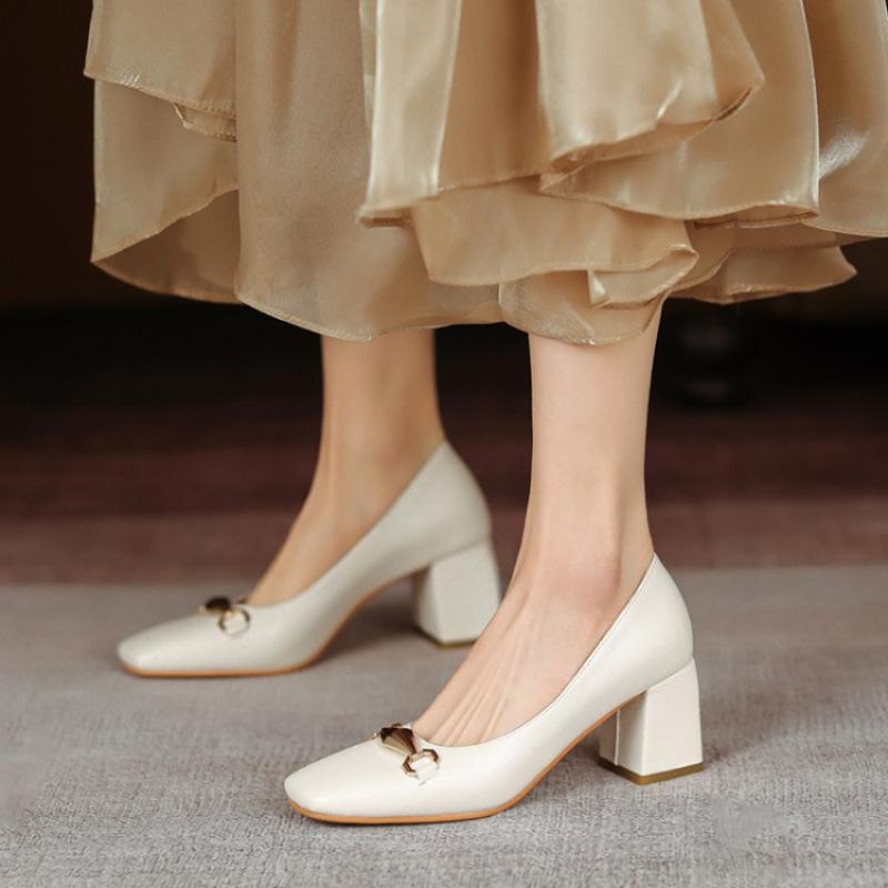 Nowa moda pojedyncze buty damskie stopa guma miękka podeszwa duży rozmiar kwadratowy obcas wygodny średni obcas jednolity kolor jeden pedał buty pojedyncze na cztery pory roku