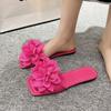 Flat Slippers Summer New Square Head Open Toe Big Flower Soft Bottom Set Foot Anti-slip Wear-resistant Beach Sandals