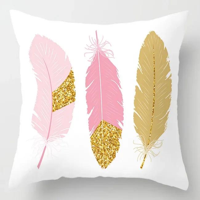 Hot Pink Roses Swan Feathers Geometric Cushion Cover Modern Fashion Nordic Simple Pillowcase Home Decor Sofa Throw Pillows Cover