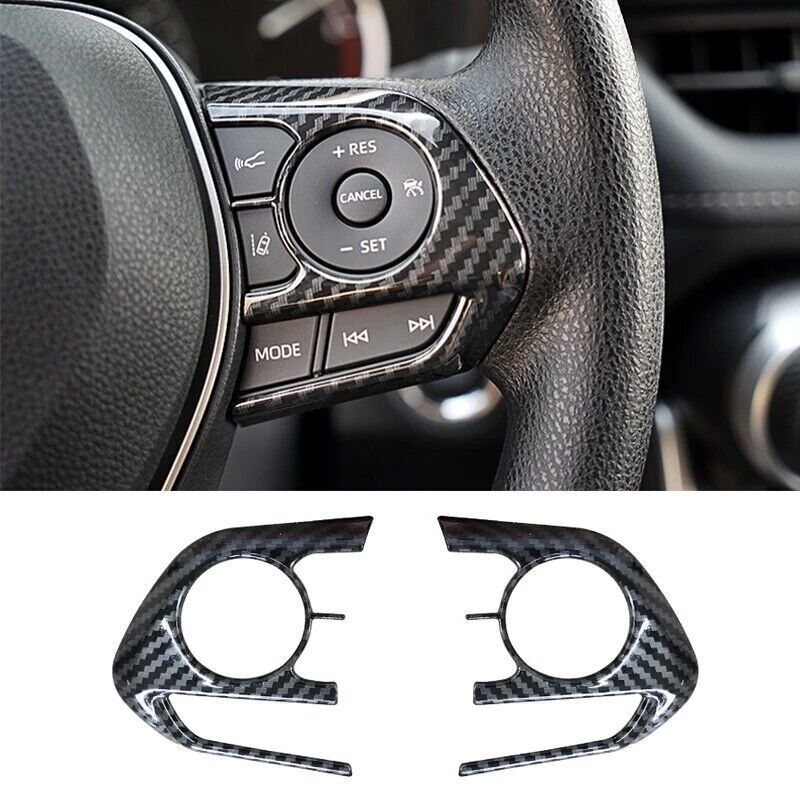 Carbon Fiber Look Steering Wheel Button Frame Trim For Toyota RAV4 XA50 -22