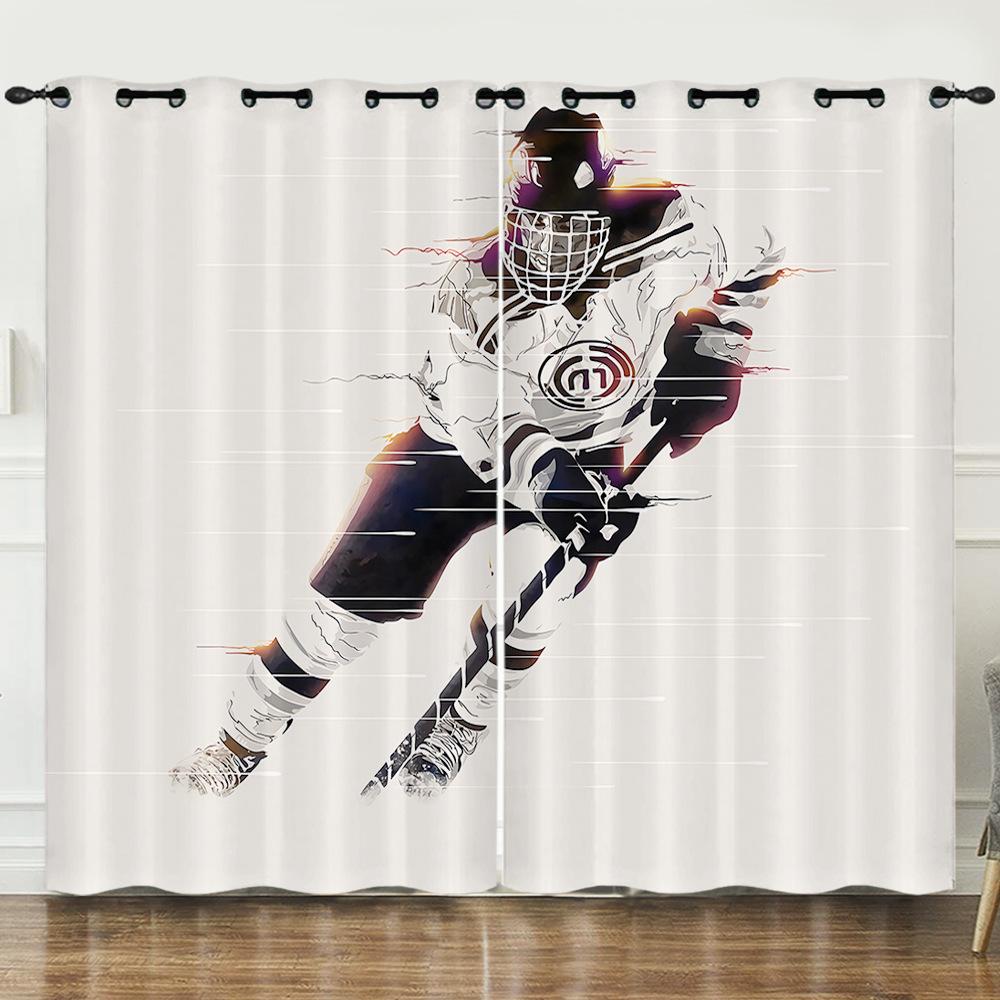 Ice And Snow Sports Ice Hockey Curling 3D Digital Printing Curtain Blackout Punching