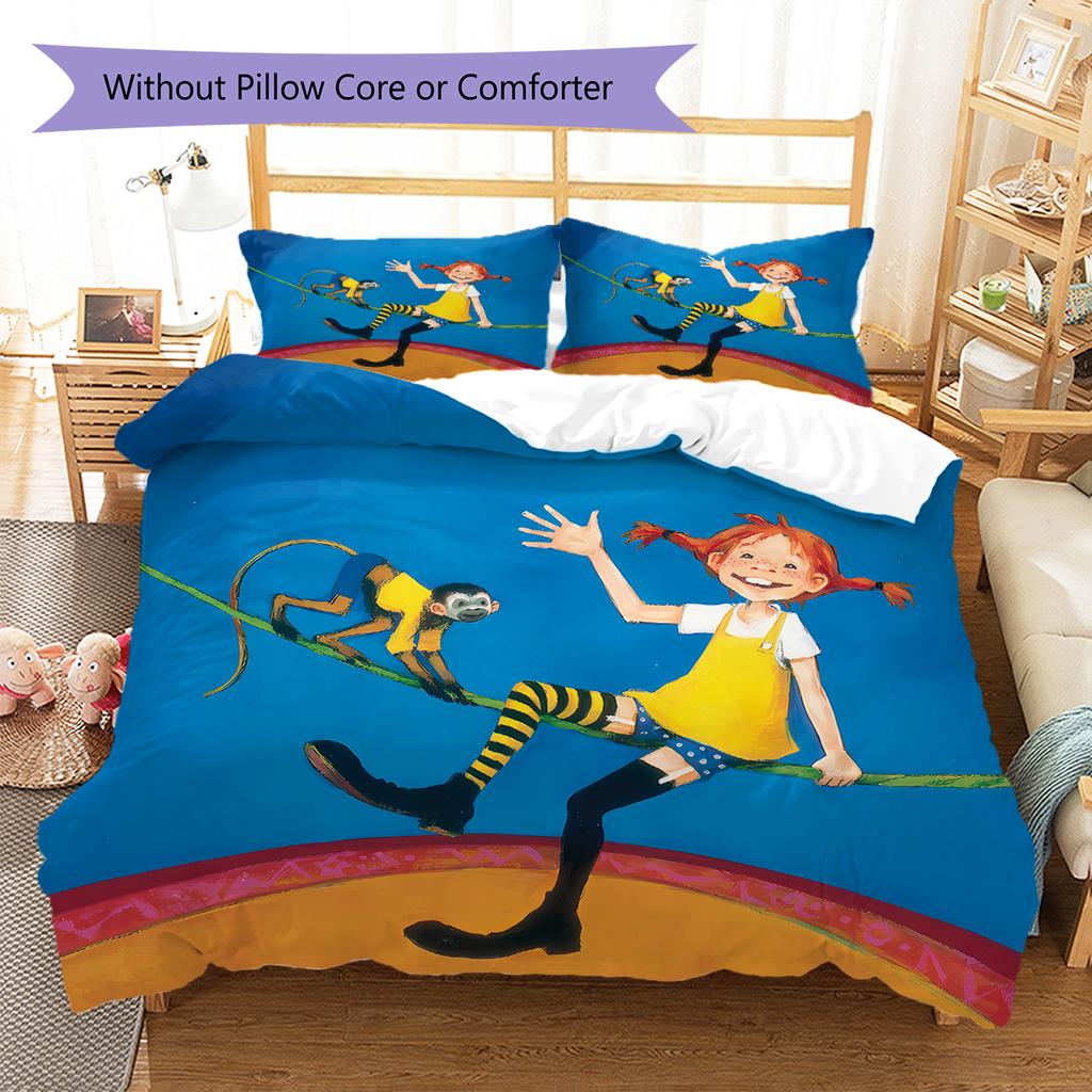 Pippi Longstocking Pattern Bedding,Quilt Set Quilt Cover Pillowcase Home Birthday Gift (1 * Duvet Cover + 2 * Pillowcase, Without Core)