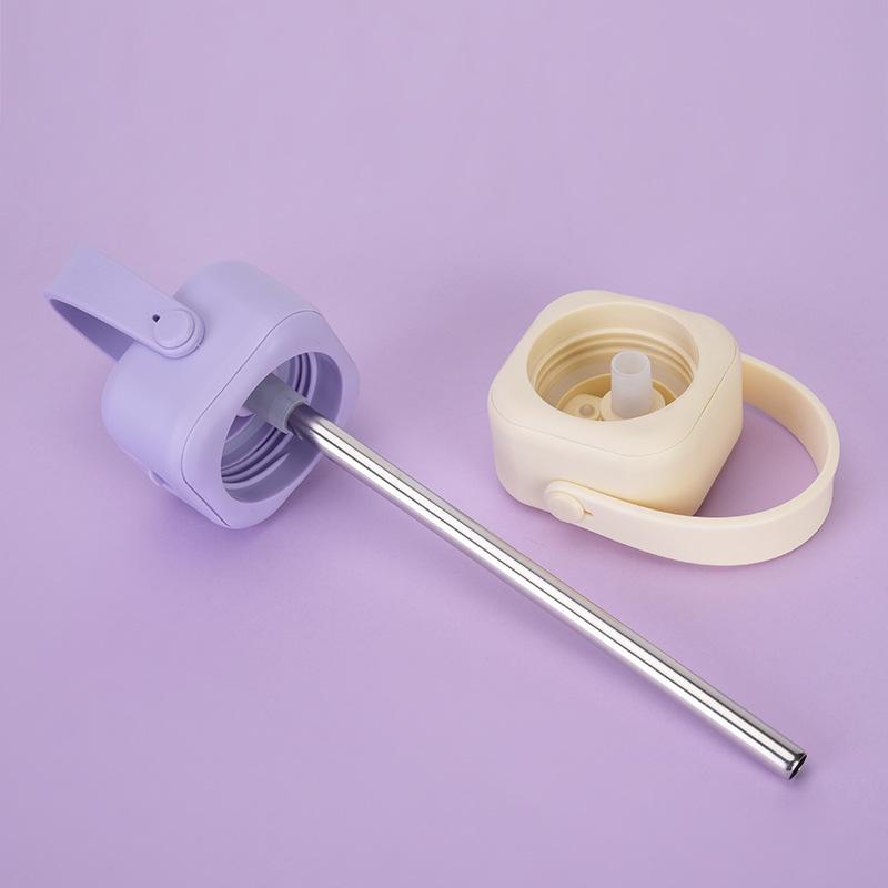 Borraccia Termica in Acciaio Inossidabile da 450/740ml con Manico, Cannuccia, Base in Silicone, Bicchieri da Bevuta Sottovuoto a Doppia Parete, Tazza Termica Sportiva