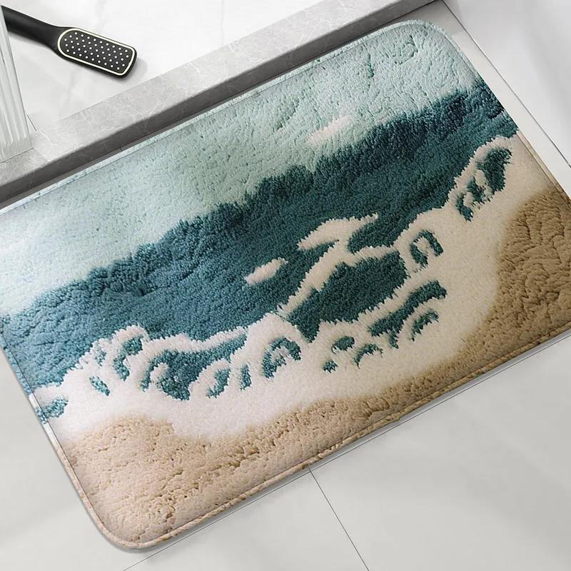 Wave Boat Anchor Bathroom Mat Water Absorbing Foot Mat for Toilet Bathroom Door Machine Washable Home Decor
