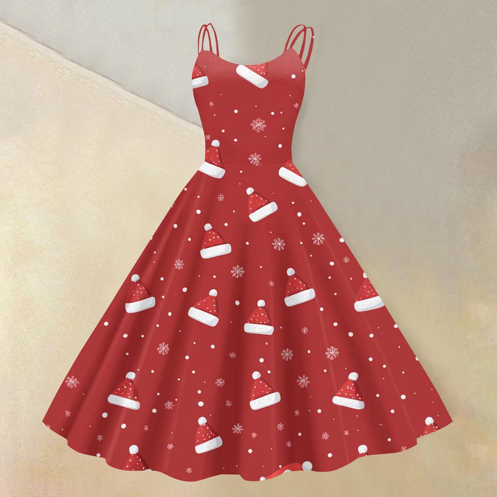 Women's Christmas Print Sexy Off-the-Shoulder Punk Retro Dress