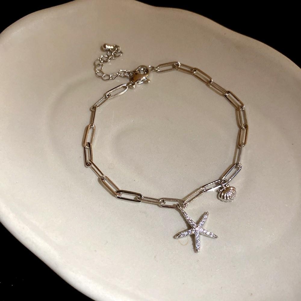 Copper Zircon Metal Shell Starfish Bracelet Sea Series Beach Hand Chain Girls