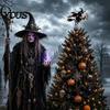 Festliche Feiertagsparty Requisiten Halloween Hexe Baumspitze, mit LED-Lichtern, Schwarzes Eisen Topper Kunst Silhouette Ornament, für Weihnachten Und