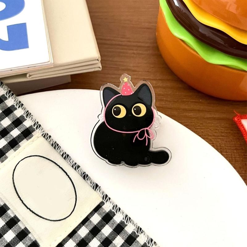 Acrylic Bag Closures with Black Character Artwork, Set of 8 Small Pieces for Kitchen Storage, Treat Bags, Seasoning Packets, and Drawer Order