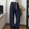 Dark Blue Imitation Tencel Jeans for Women, Spring/Summer New High-Waisted Slimming Plus Size Straight Loose Wide-Leg Pants