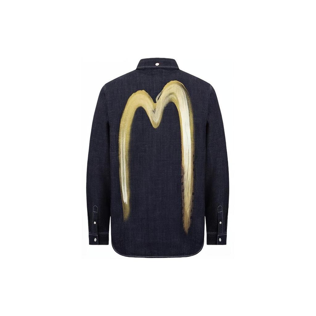 Evisu Aw23 Double Layer Hand Brush Big M Denim Shirt Men shirts Denim-Blue 2EAHTM3SL1947XXDN