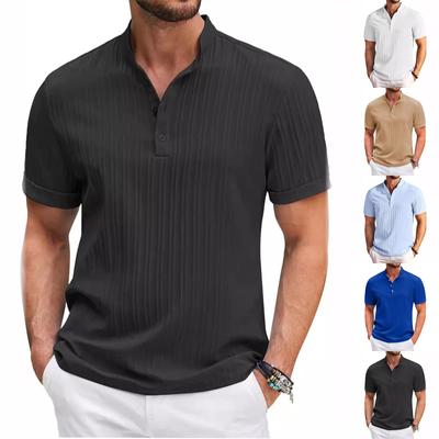 Vintage Summer Men's T-Shirt Streetwear 3 Buttons Open Fly Loose Clothing Print Short Sleeve T-Shirt