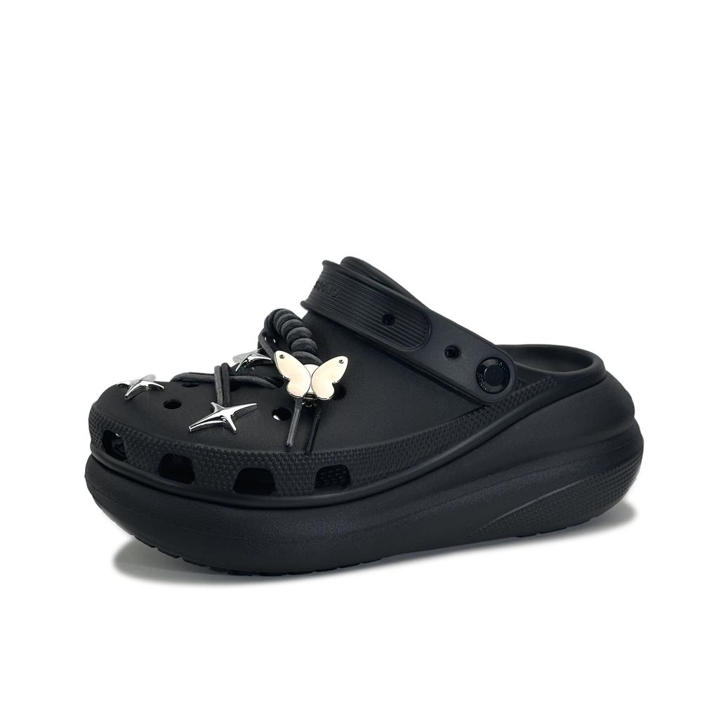 Crocs Crush Clog EVA Silver Thorn Butterfly Four-pointed Star Lock Buckle Fashionable Unique Sweet Cool Dark Clogs Unisex Black