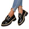 Vintage Metal Chain Platform Low-top Shoes 2025 Autumn New Muffin Plus Size British Style Small Leather Shoes for Women