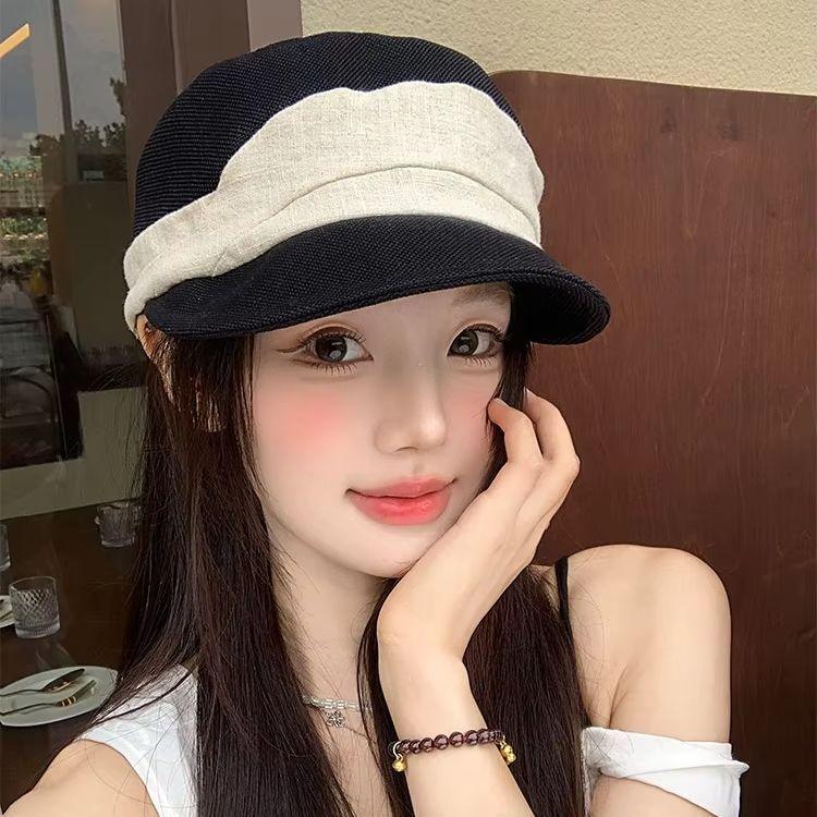 Linen Cotton Equestrian Cap Stylish Pleated Breathable Flat-Top Baseball Cap Women Soft, Breathable Durable Beret