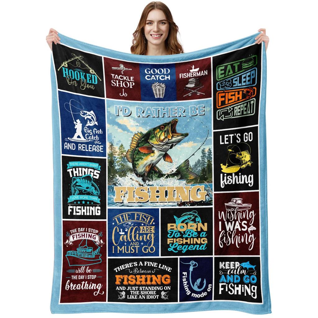 Fish Print Blanket Gift For Fishing Lovers Flannel Blanket Sofa Blanket