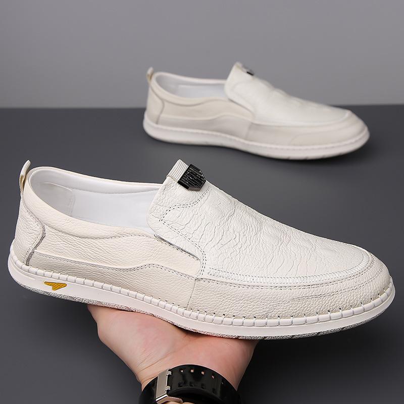 Herren Business Formal Lederschuhe aus der ersten Schicht Rindsleder Herrenmode Atmungsaktive Schuhe Britische Ein-Pedal Online Freizeitschuhe Weiß