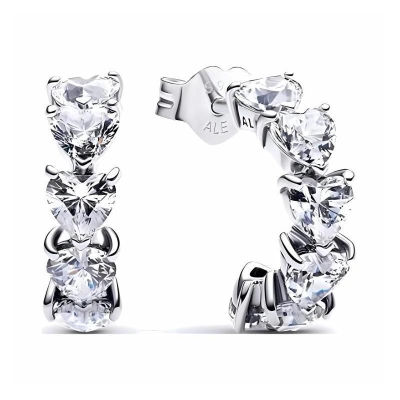 Pandora Heart-shaped opening design 925 silver earrings women s silver 293657C01 серебряный