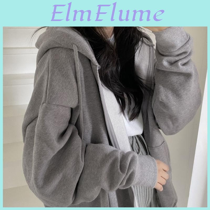 Korean Loose Hoodies Women Spring Long Sleeve Zip Up Solid Pocket Oversized Sweatshirts Female Autumn Hooded Streetwear Casual Top
