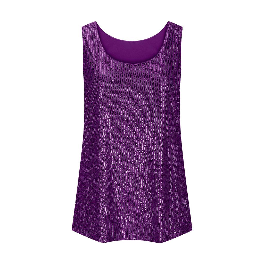 Dámské letní flitrované tílka Dámské s kulatým výstřihem Bez rukávů Ležérní volné tílko Trička Top