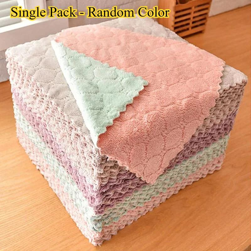 Super Absorbent Microfiber Towel Kitchen Cleaning Coral Velvet Non-stick Oil Dishcloths Double Layer Washing Rags Scouring Cloth