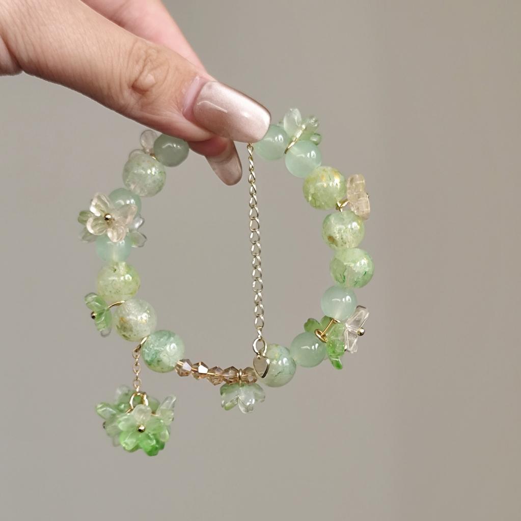 Pink Plum Cherry Blossom Crystal Butterfly Flower Berry Bracelet Women Sweet Jewelry Gifts
