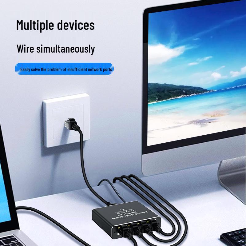 RJ45 Gigabit Network Splitter: 1-to-2/4-Port Network Cable Sharing Switch