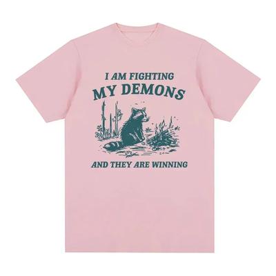 2006 Walka z moimi demonami Szop Pracz Meme Koszulki Śmieszne Unisex Moda Damska Harajuku Retro T-shirt Bluzki Codzienna Bawełniana Oversize Koszulka