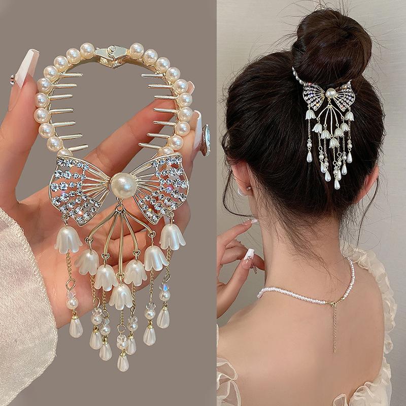 Retro Bell Orchid Flower Hair Clip Women Bowknot Tassel Hair Claw Girls Elegant