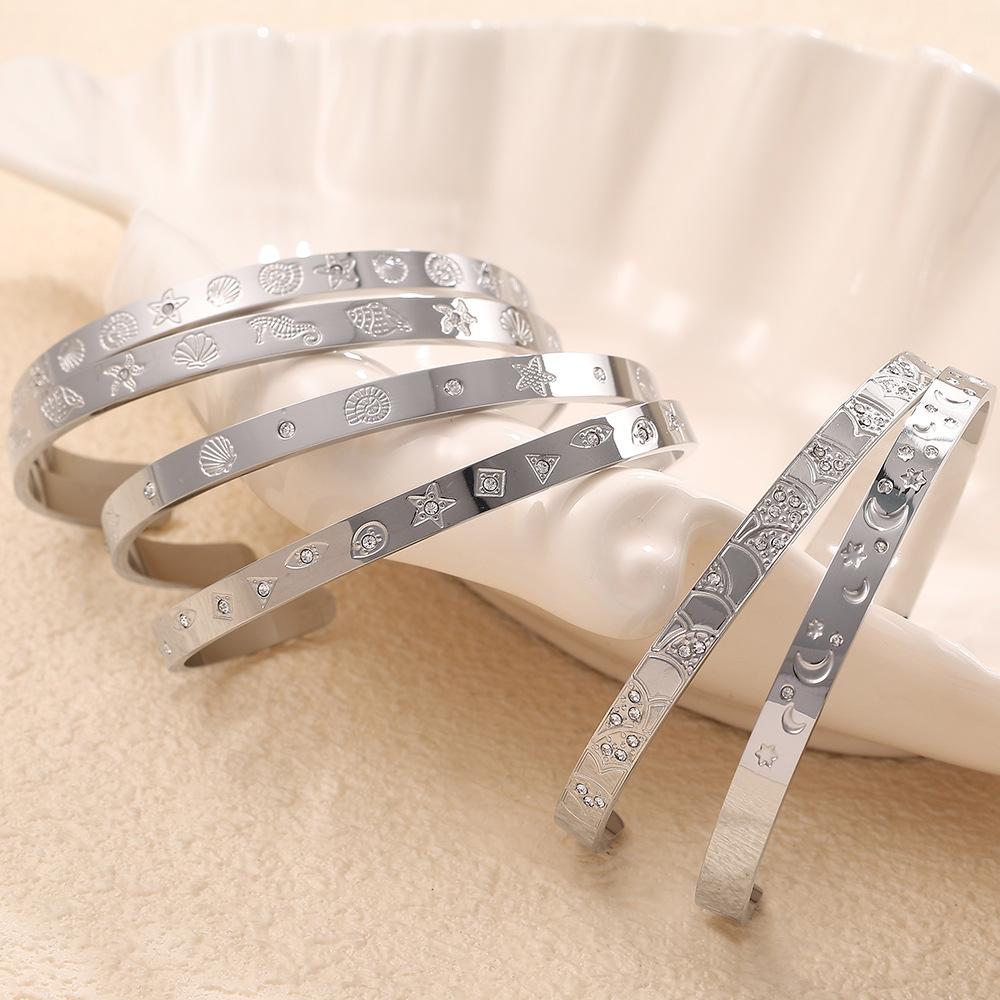 Exaggerated Personality Versatile Titanium Steel Inlaid Zircon Marine Series Stainless Steel Advanced Sense Opening Bracelet