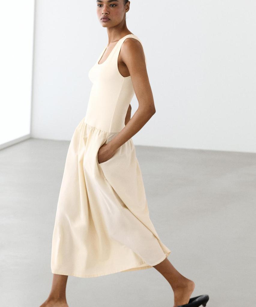 Masimodutti Cotton Blend Poplin Combination Dress