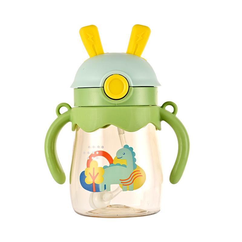 Infant Cartoon Drinking Cup with Handle Bounce Cover Childrens Straw Cup Drop-Resistant Kindergarten Men and Women Baby Learns to Drink