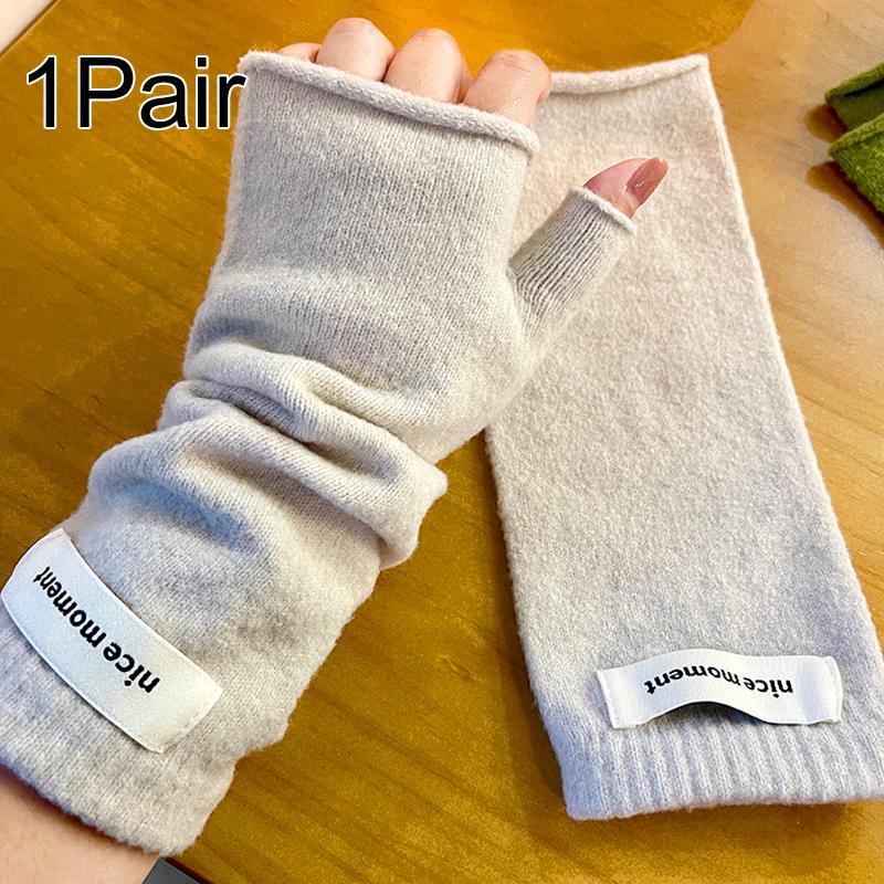 1Pair Cold-proof Wool Fingerless Gloves Half-Finger Flexible Soft Elastic Solid Color Warm Knitted