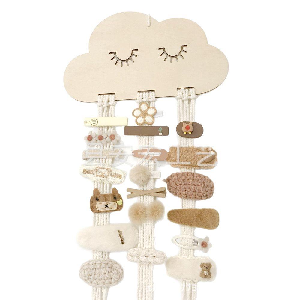 Nordik Tarz Kendin Yap Bulut Ahşap Çocuk Saç Klipsi ve Saç Bandı Düzenleyici Duvar Dekorasyonu