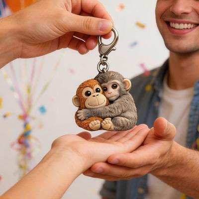 Kleiner Affe Taschenumarmungs-Token Niedlicher Affe hält Plüschtier Schlüsselanhänger mit Karte Inspirierendes Andenken für Freunde Familie Emotionale Unterstützung
