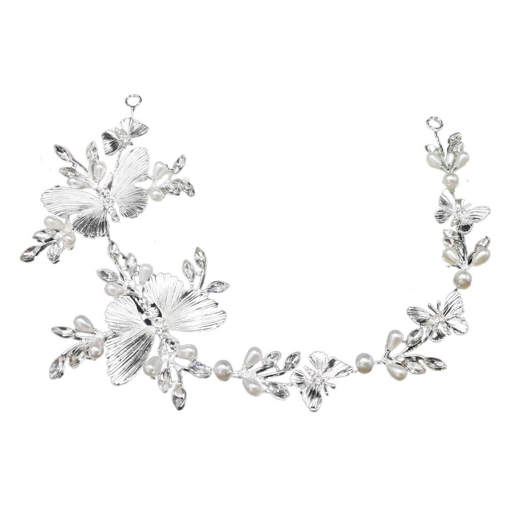 Elegant Bridal Butterfly Headband Pearl Beads Wedding Crystal Headwear  for Women Girls