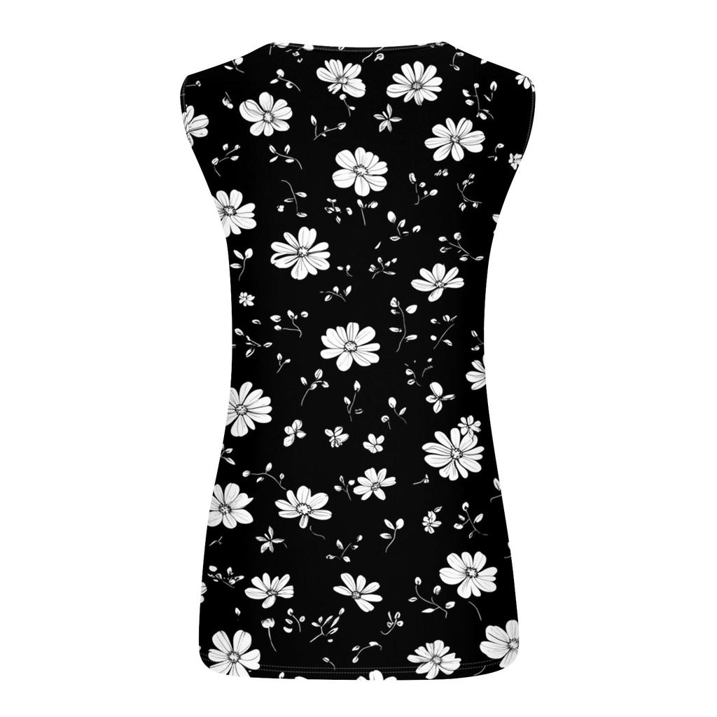 Damski top bez rękawów z dekoltem w serek, podstawowy, nadrukowany, swobodny, swobodny, bez rękawów, z głębokim wycięciem z boku, dla kobiet