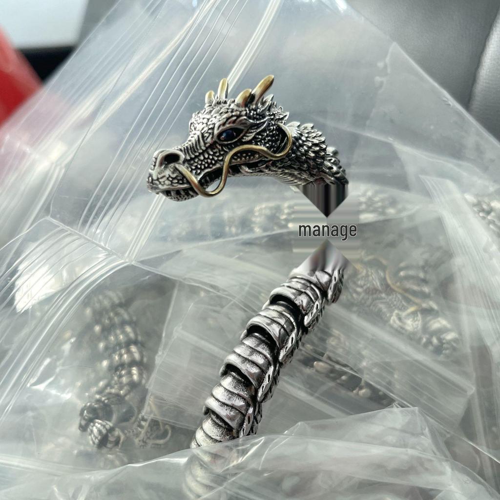 Men's Cross-Border Retro Dragon Bracelet: Punk Style Thai Silver with Sapphire Accents