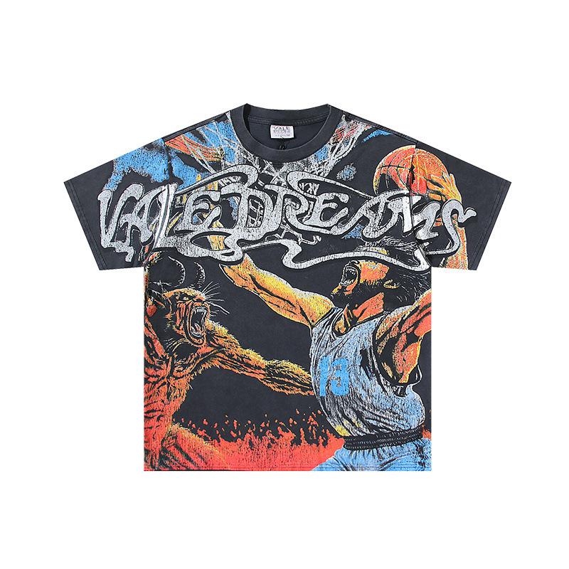 26 Cross-border foreign trade VALL Meichao high street retro washing water old direct injection hot diamond short sleeve pullover men's and women's 