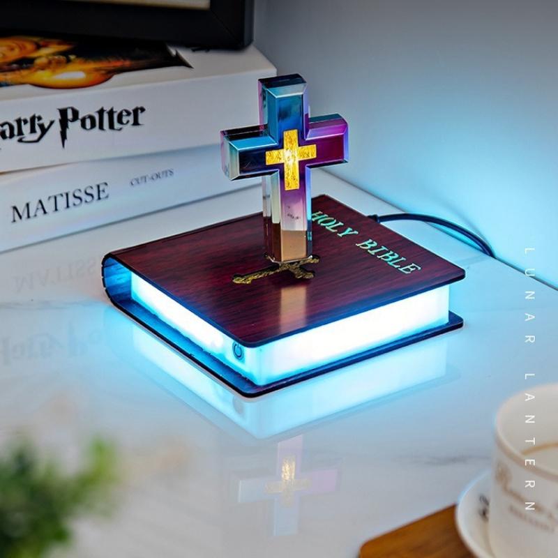 

Light luxury magnetic levitation cross desk lamp base with colorful light changing starry sky book base decoration AU plug