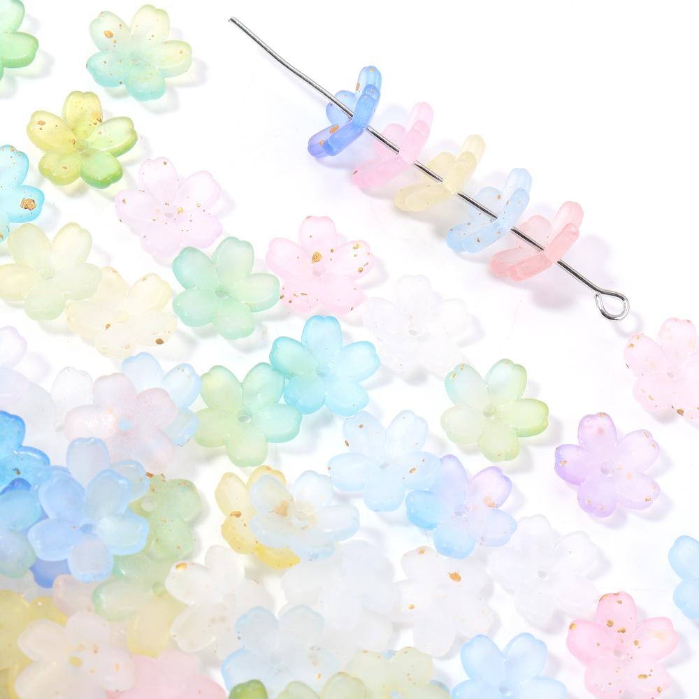 200pcs 11mm Acrylic Flowers Beads Colorful Five Petals Flower Loose Beads For Jewelry Making DIY Necklace Earrings Accessories