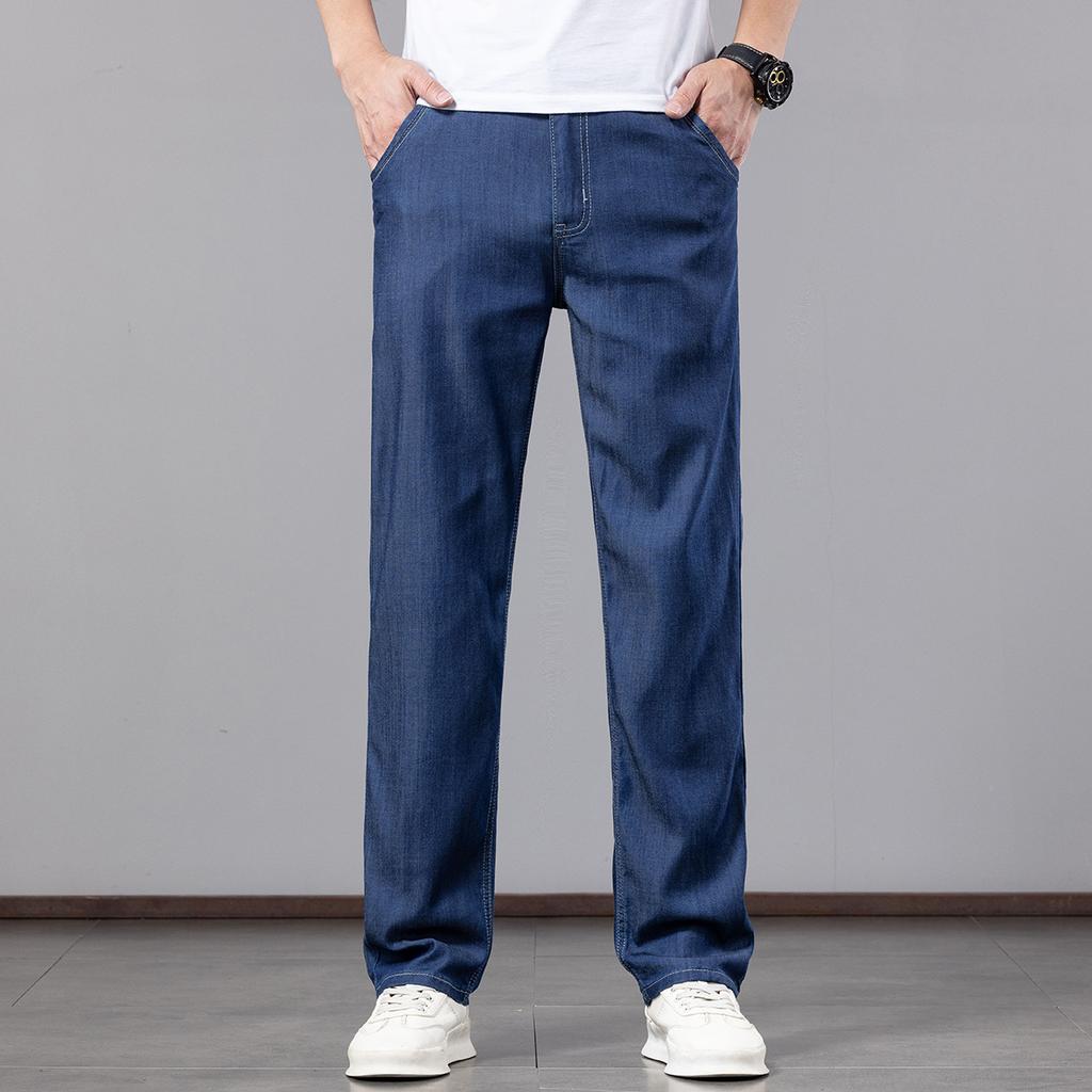 New Summer Lyocell, Cool, Thin, Soft, High-end Men's Denim Trousers, Loose, Straight, Trendy And Versatile