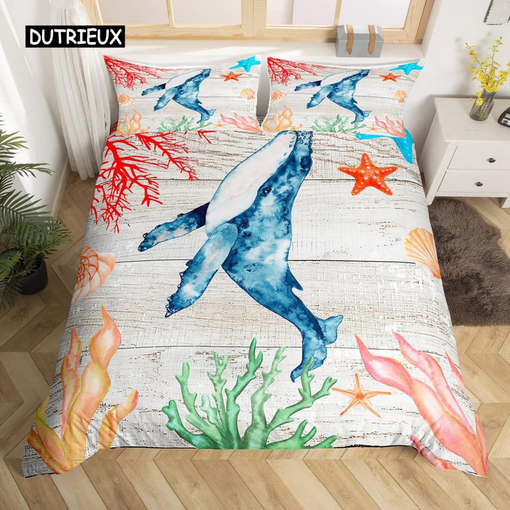 Sea Turtle Duvet Cover Twin Ocean Reptile Tortoise Comforter Cover Nautical Beach Bedding Set Microfiber Coastal Bedspread Cover