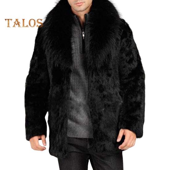 

Мужская верхняя одежда из искусственного меха, однотонная флисовая куртка с меховым воротником и лацканами, утолщенное ветрозащитное зимнее пальто XXL чёрный