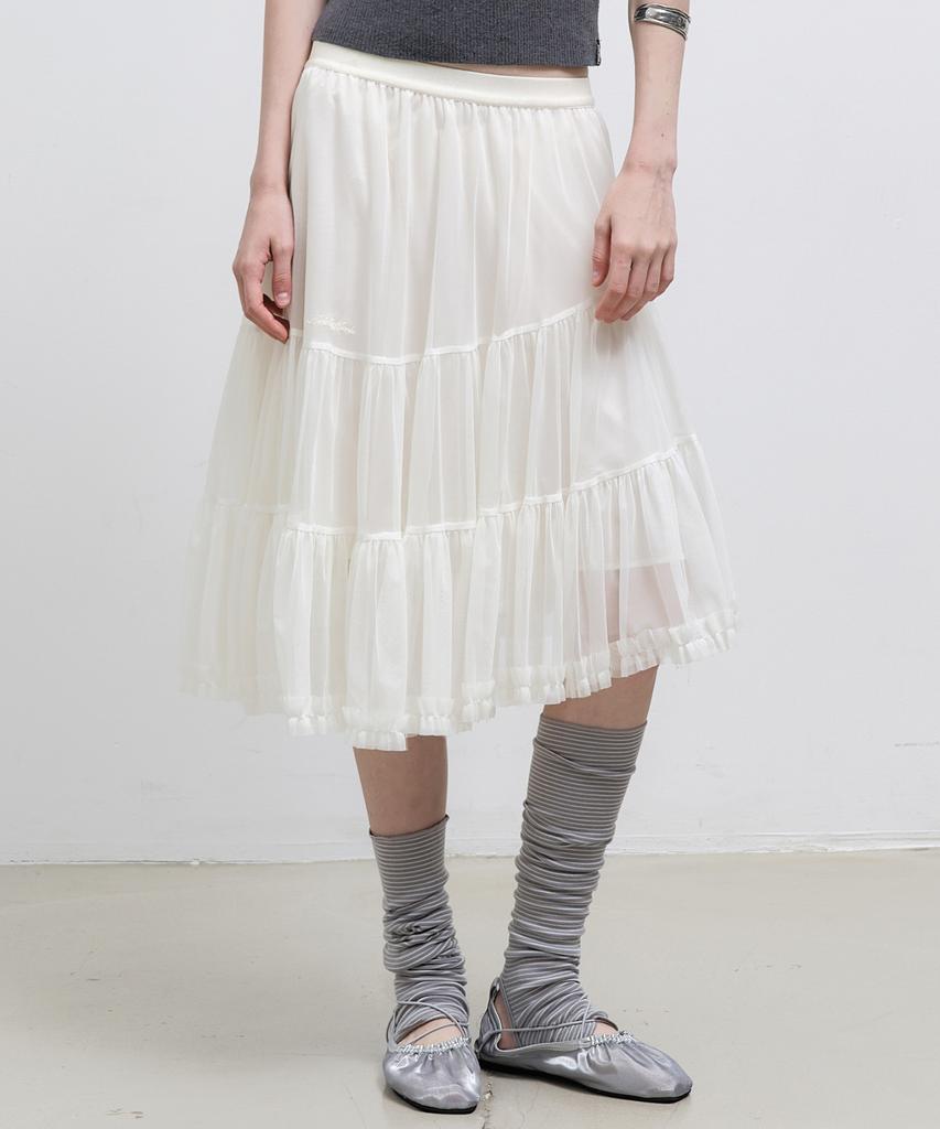 Nigaennikol Tiered Sheer Long Skirt_Cream