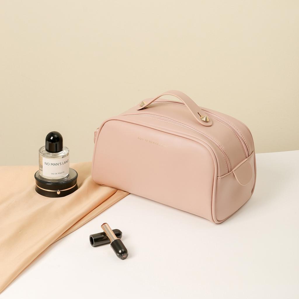 New Double Zipper Pillow Bag Fashionable PU Makeup Bag Women's Storage Bag Portable Makeup Bag Internet Famous Travel Wash Bag