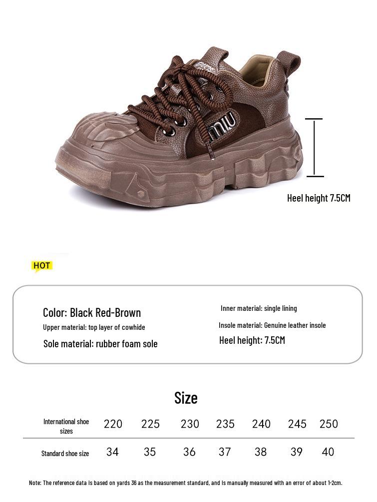 2025 New Women's Genuine Leather Wedge Heel Loafers - British Style, Thick Sole, Mid-Heel, Round Toe for Autumn/Winter