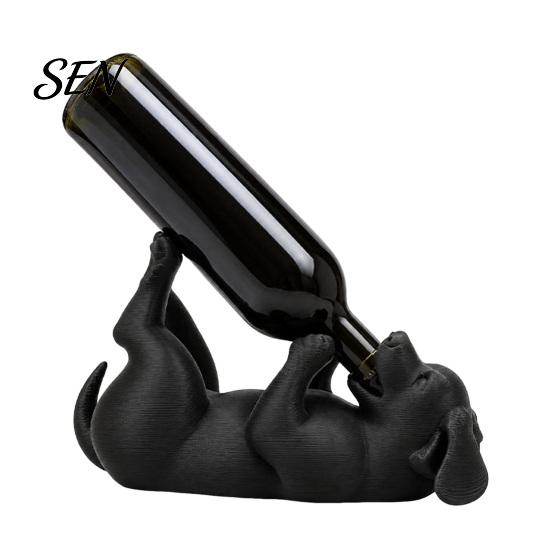 Sturdy Wine Bottle Support Lying Dog Rack, Matte Black 3D Printed Statue, Decorative Creative Animal Stand Holder for Dining Table or Bar Cabinet