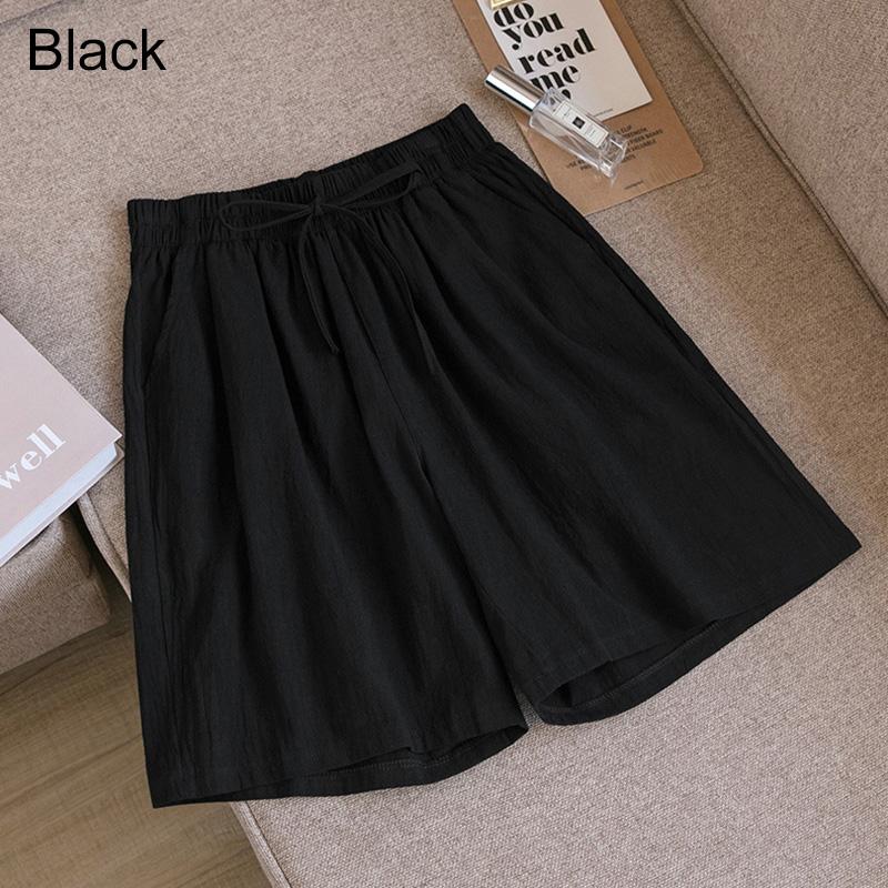 Frauen Sommer Elastische Taille Breite Bein Hosen Kordelzug Shorts Strand Shorts Lose Beiläufige Einfarbig